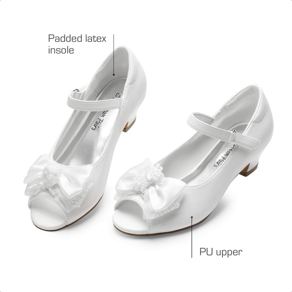 Girls' Bow Flower Low Heel Dress Shoes  - WHITE-PU - 2
